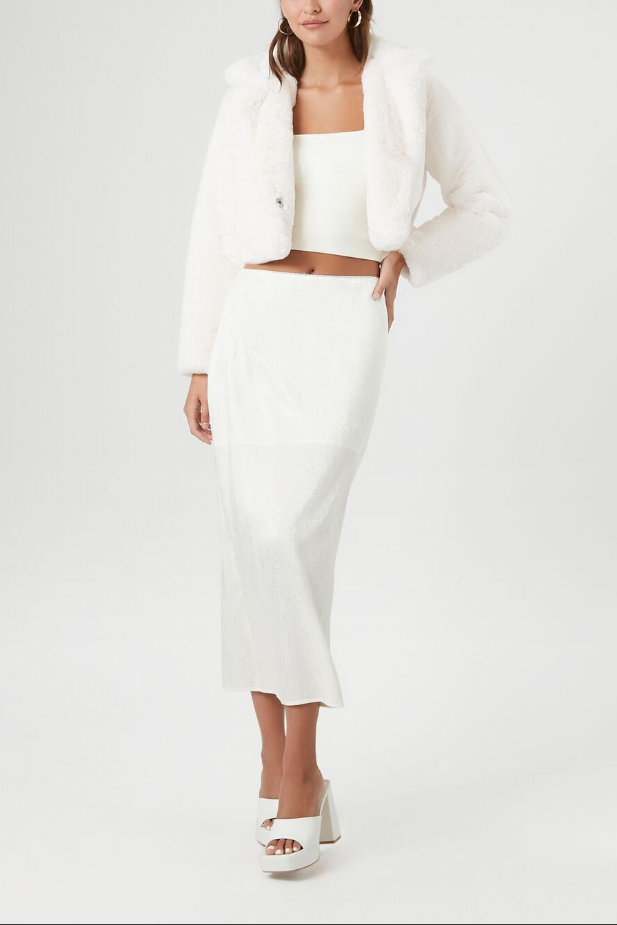  Forever 21 Plush Cropped Coat - white - Bonton