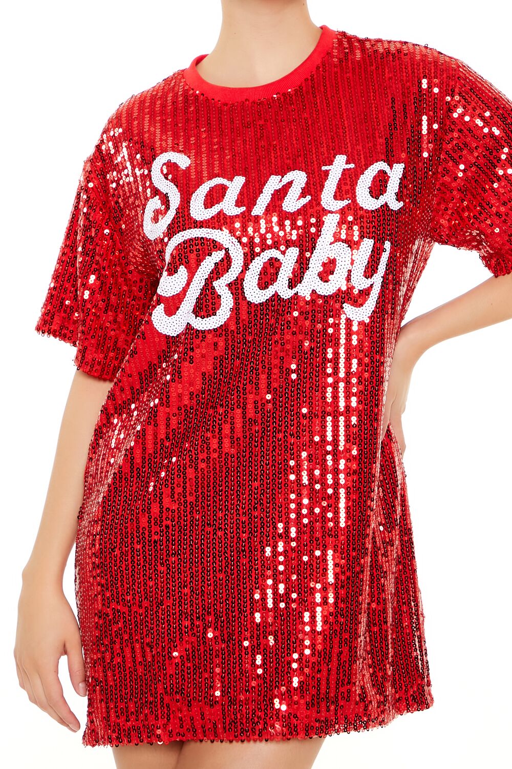  Forever 21 Sequin Santa Baby T-Shirt Dress - red white - Bonton
