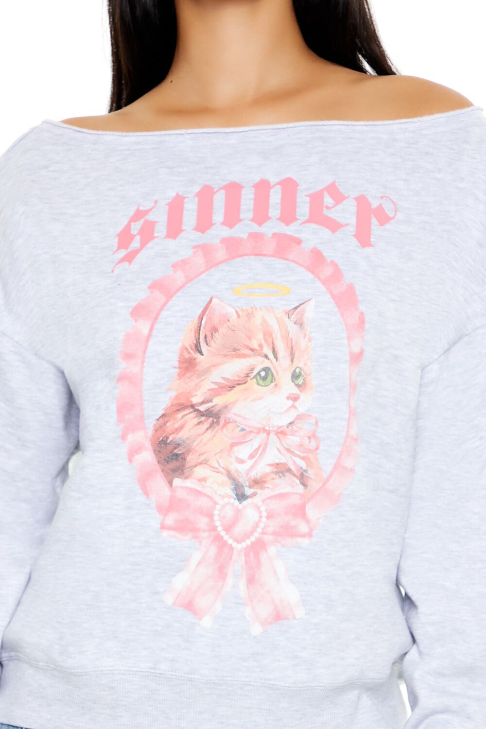  Forever 21 Sinner Kitten Graphic Pullover - heather grey multi - Bonton
