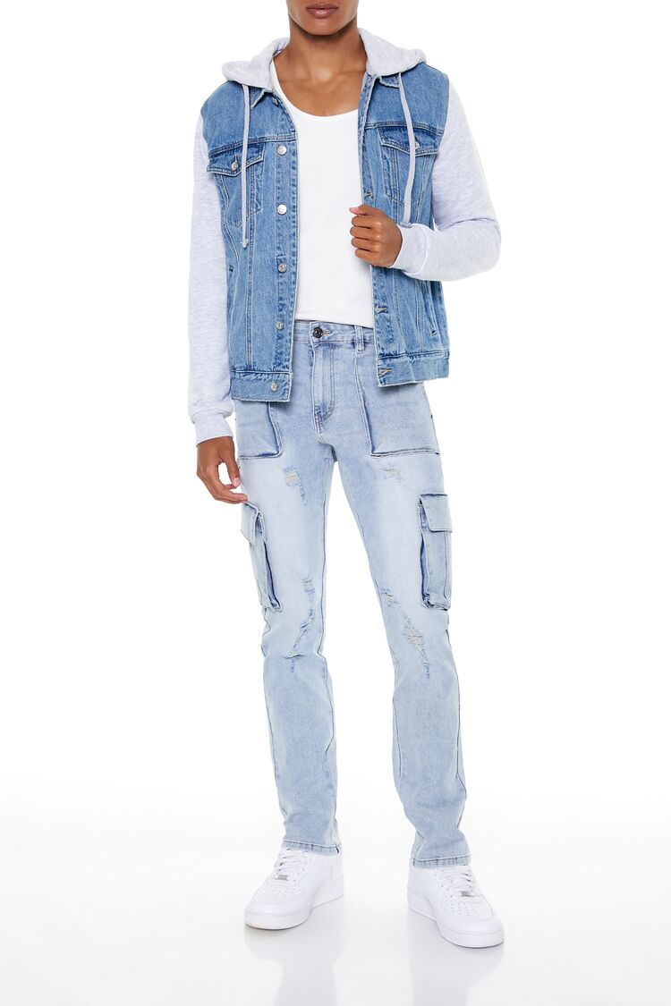  Forever 21 Denim Trucker Combo Jacket - light-denim-heather-grey-swatch - Bonton