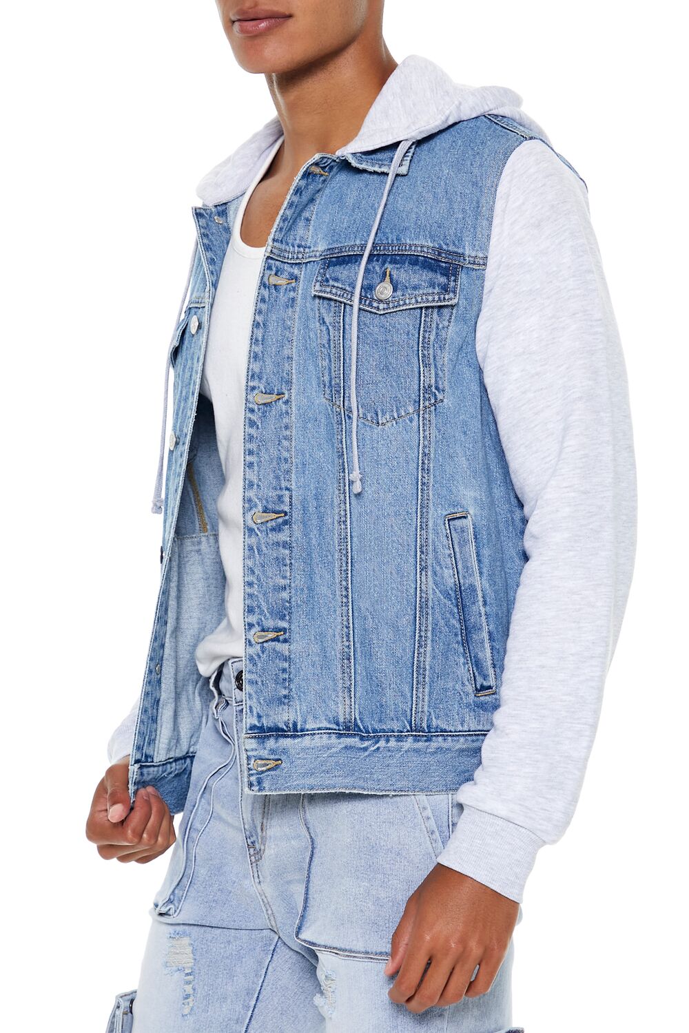  Forever 21 Denim Trucker Combo Jacket - light-denim-heather-grey-swatch - Bonton