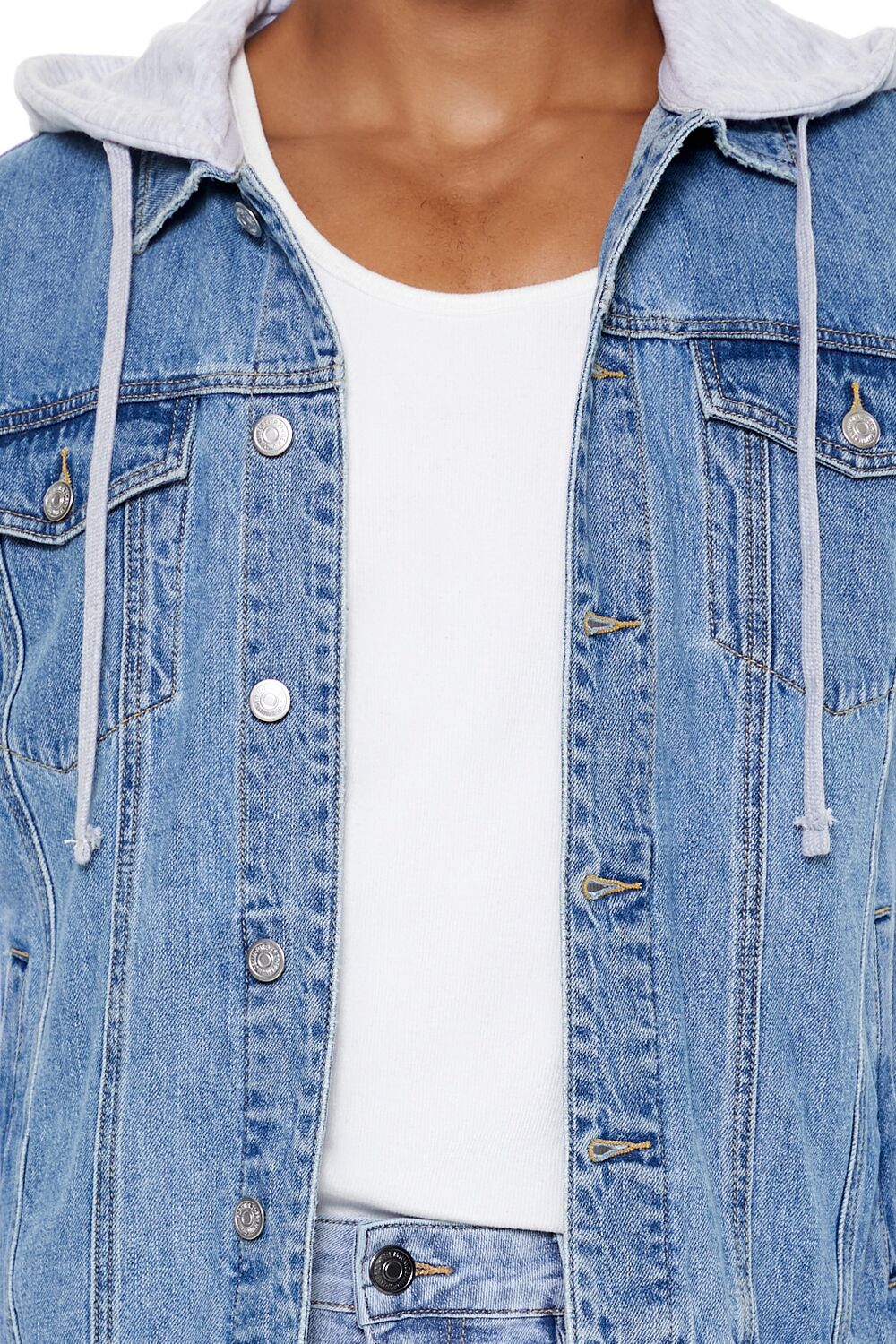  Forever 21 Denim Trucker Combo Jacket - light-denim-heather-grey-swatch - Bonton