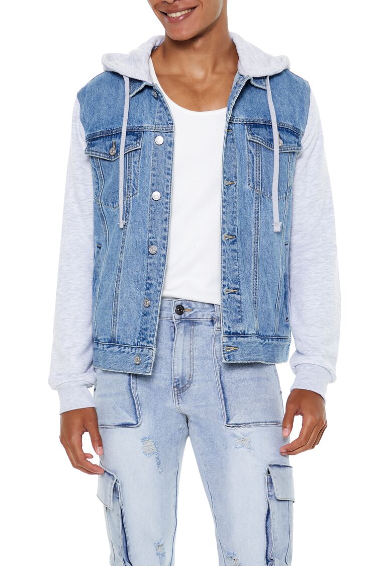  Forever 21 Denim Trucker Combo Jacket - light-denim-heather-grey-swatch - Bonton