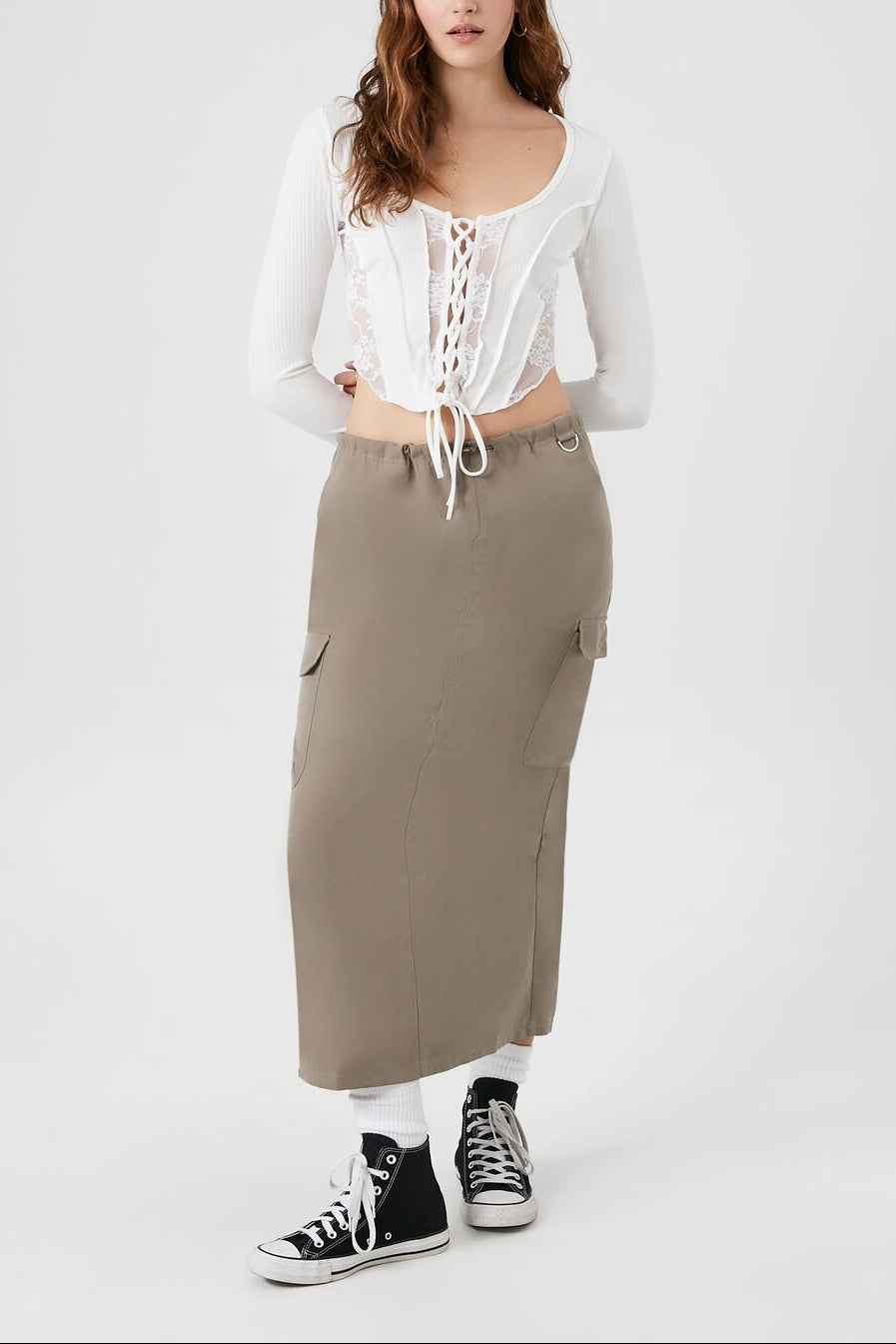  Forever 21 Cargo Maxi Skirt - stone - Bonton