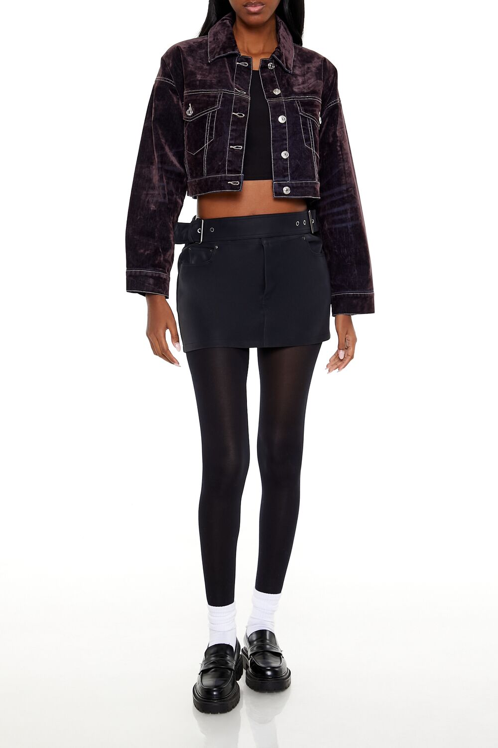  Forever 21 Cropped Denim Trucker Jacket - purple-swatch - Bonton