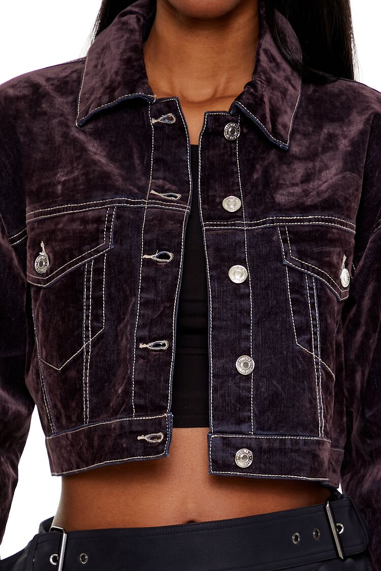  Forever 21 Cropped Denim Trucker Jacket - purple-swatch - Bonton