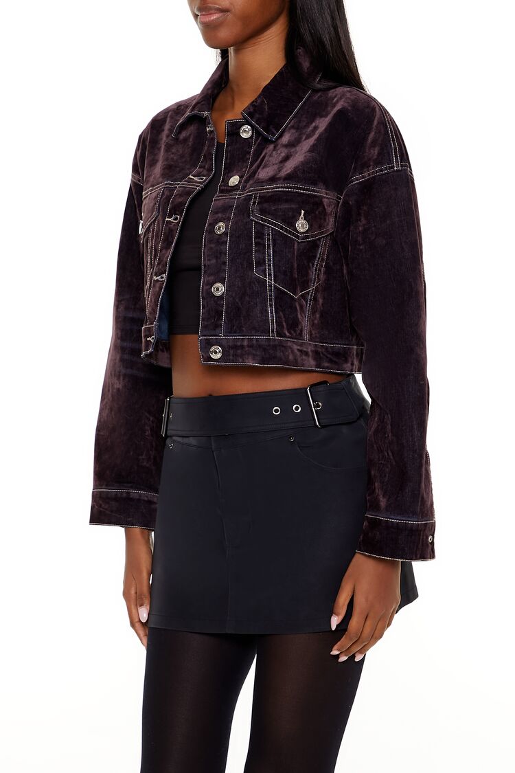  Forever 21 Cropped Denim Trucker Jacket - purple-swatch - Bonton