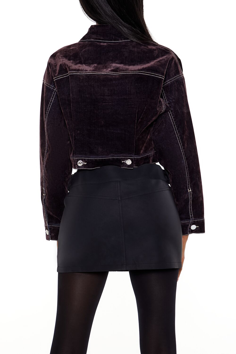  Forever 21 Cropped Denim Trucker Jacket - purple-swatch - Bonton