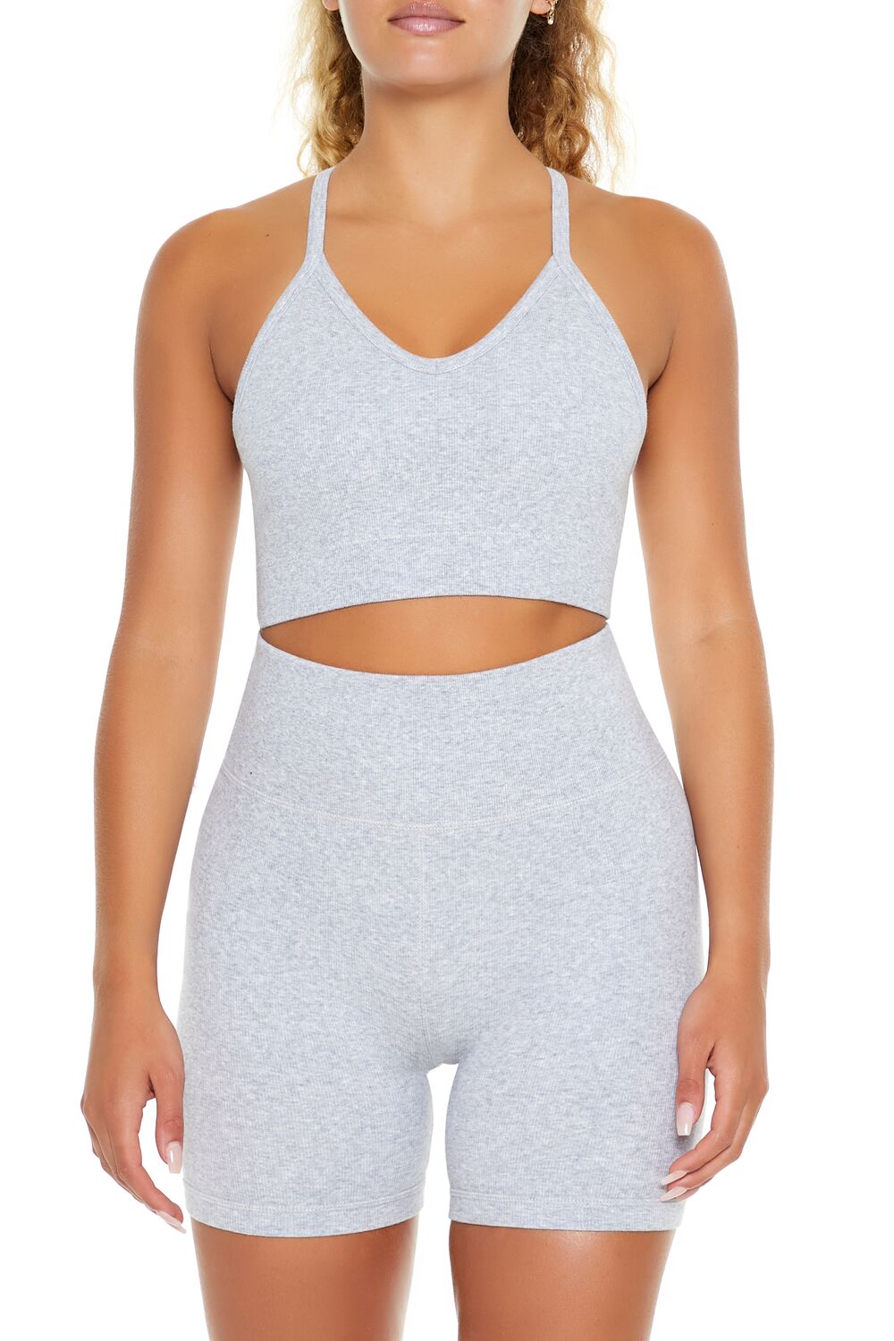  Forever 21 Seamless Strappy Longline Sports Bra - heather grey - Bonton