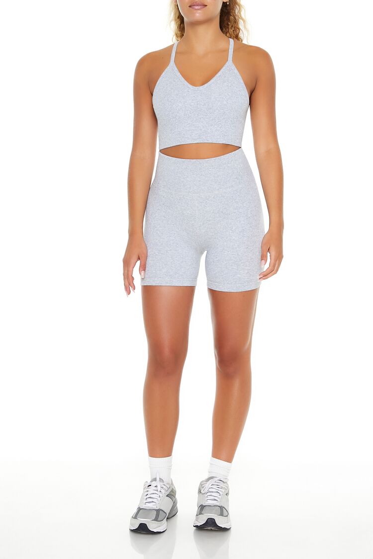  Forever 21 Seamless Strappy Longline Sports Bra - heather grey - Bonton