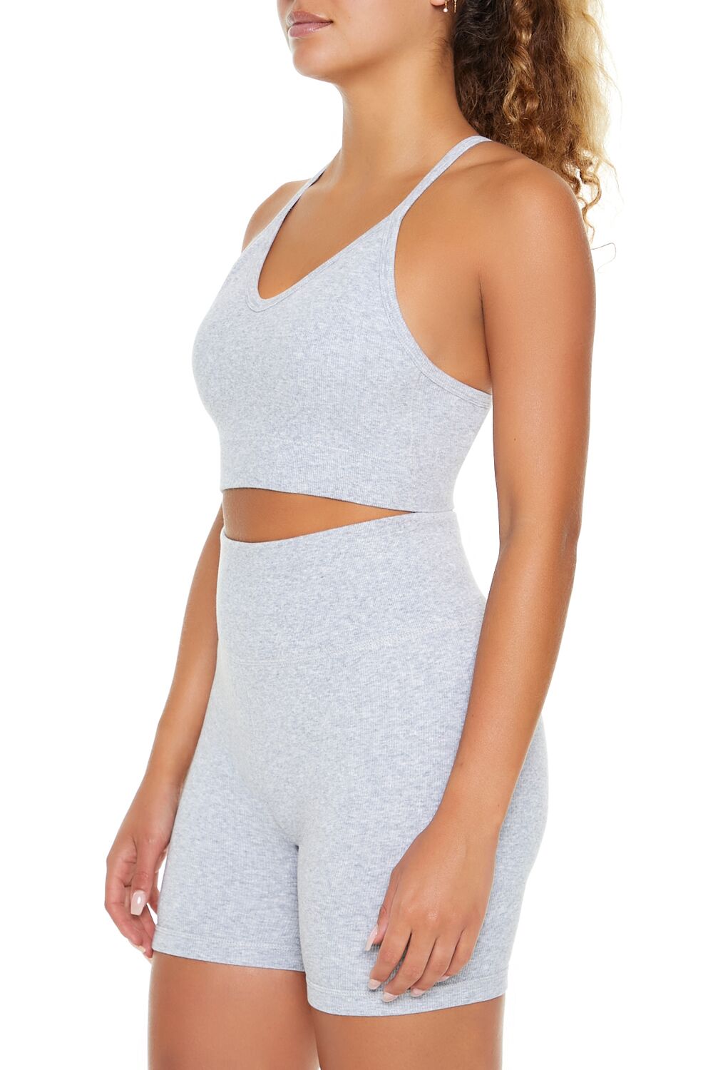  Forever 21 Seamless Strappy Longline Sports Bra - heather grey - Bonton