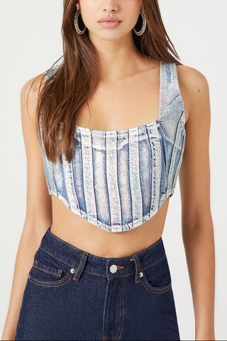 Denim Curved-Hem Crop Top