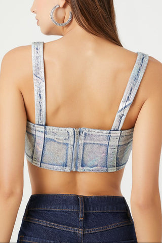 Denim Curved-Hem Crop Top
