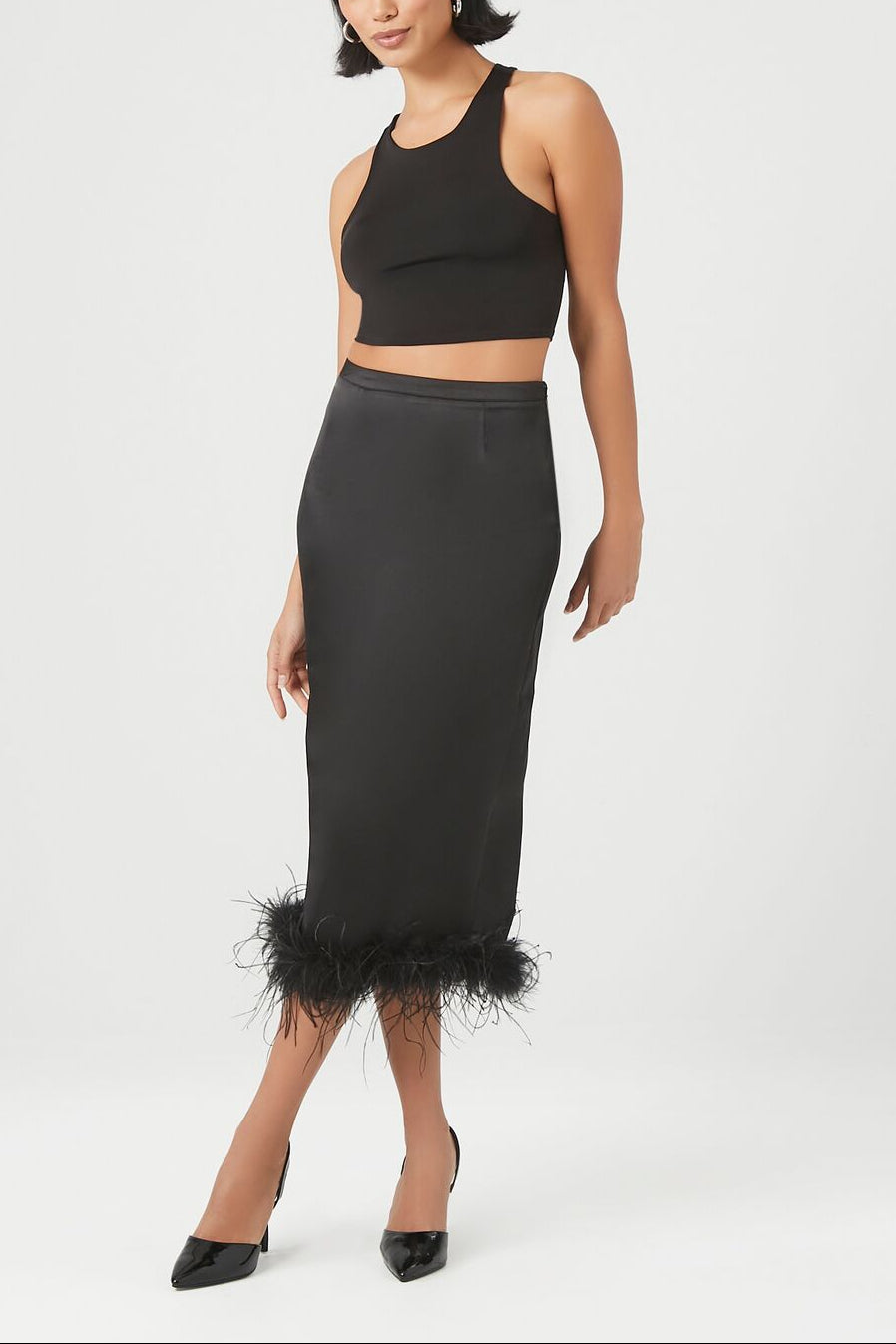  Forever 21 Feather-Trim Maxi Skirt - black - Bonton