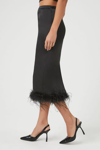 Feather-Trim Maxi Skirt