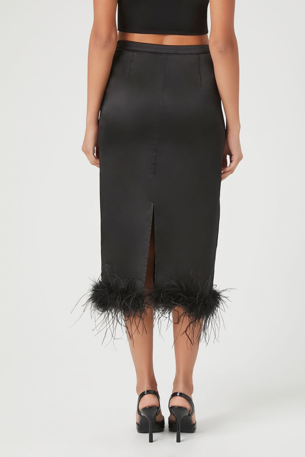  Forever 21 Feather-Trim Maxi Skirt - black - Bonton