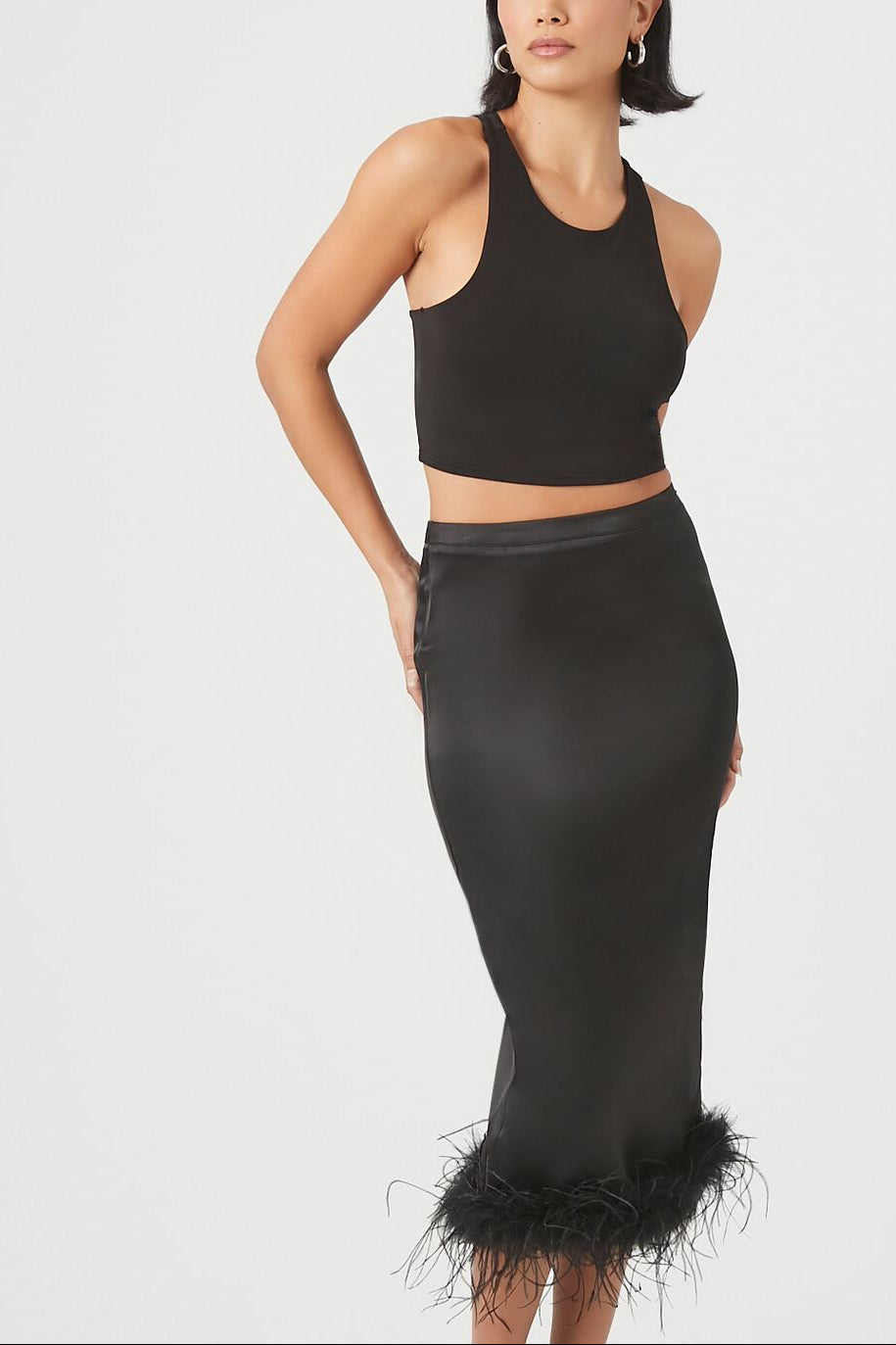  Forever 21 Feather-Trim Maxi Skirt - black - Bonton