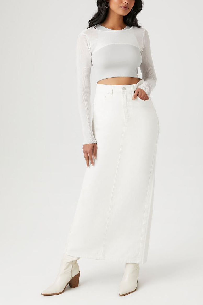  Forever 21 Super Cropped Sweater-Knit Top - white - Bonton