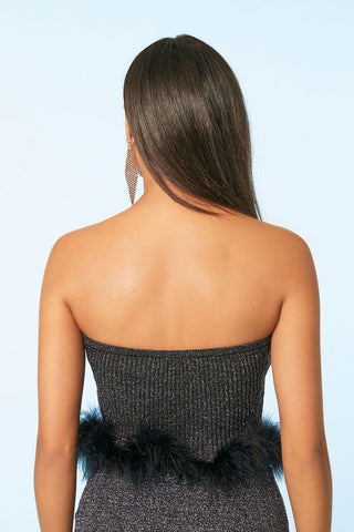Glitter Feather-Trim Tube Top