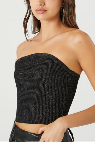 Cropped Sweater-Knit Tube Top