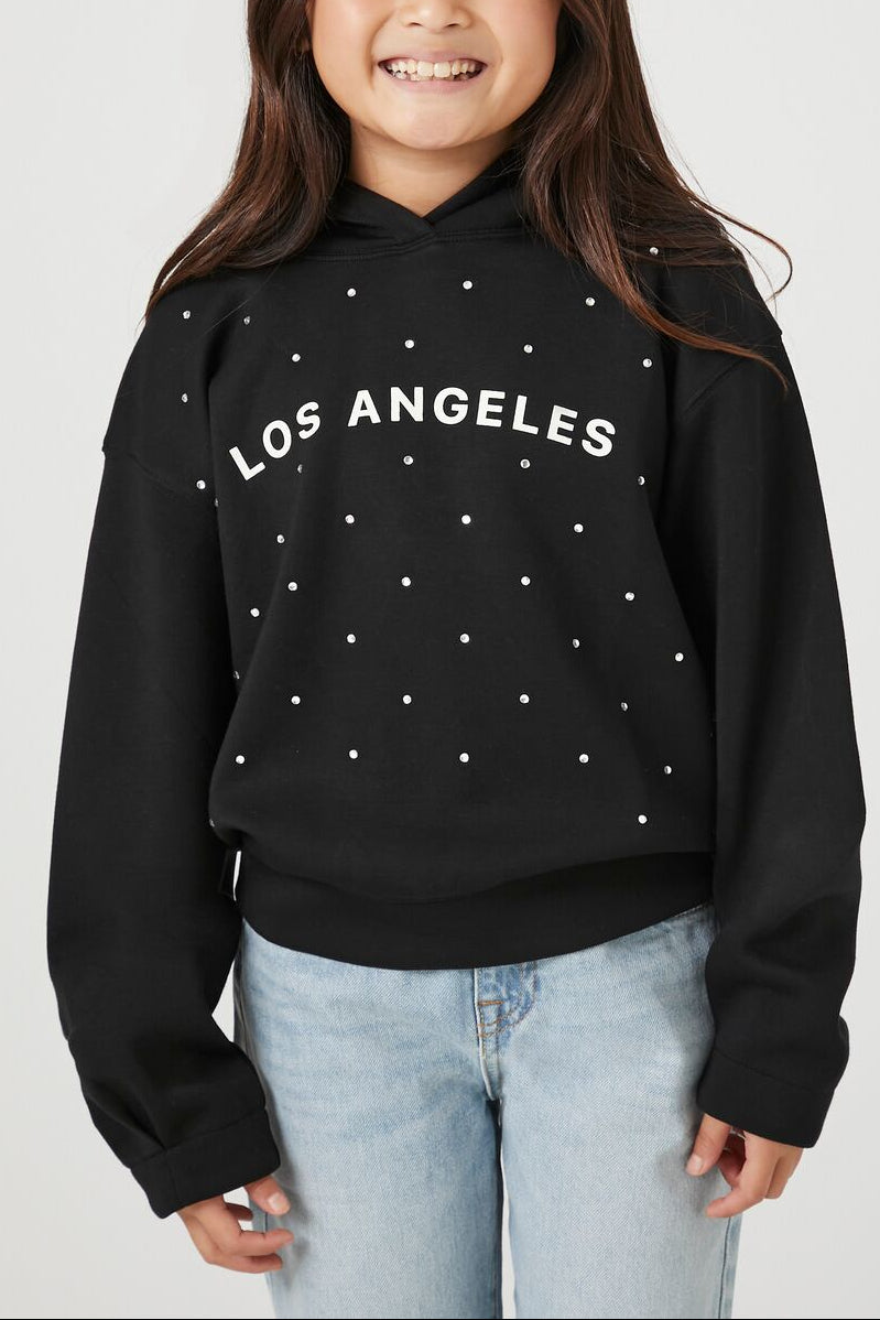  Forever 21 Girls Rhinestone Los Angeles Hoodie (Kids) - black multi - Bonton