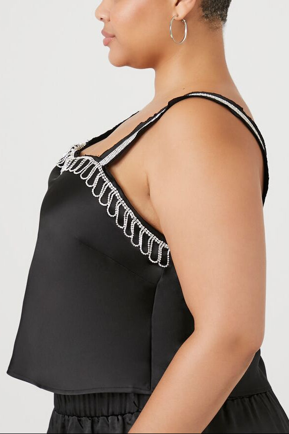  Forever 21 Plus Size Rhinestone-Trim Cami - black - Bonton