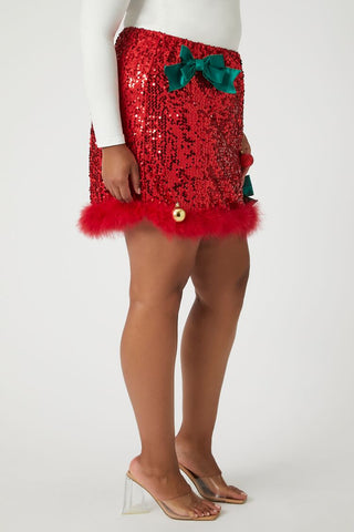 Plus Size Sequin Ornament Mini Skirt