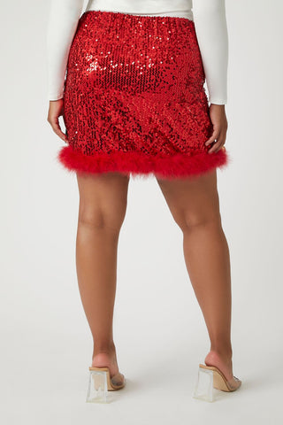 Plus Size Sequin Ornament Mini Skirt