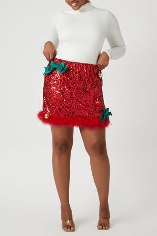 Plus Size Sequin Ornament Mini Skirt