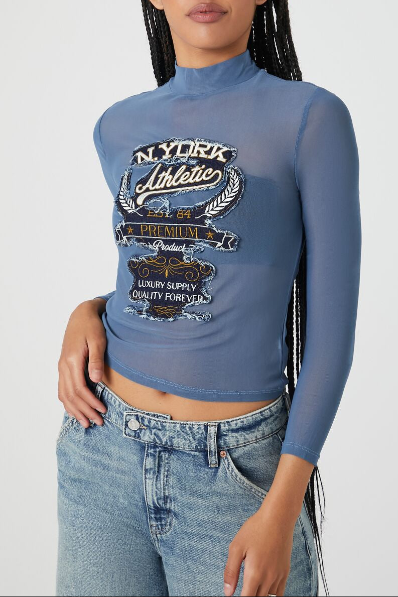  Forever 21 N York Athletic Mesh Top - navy multi - Bonton