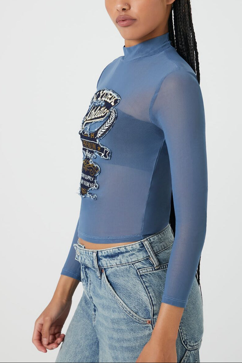  Forever 21 N York Athletic Mesh Top - navy multi - Bonton