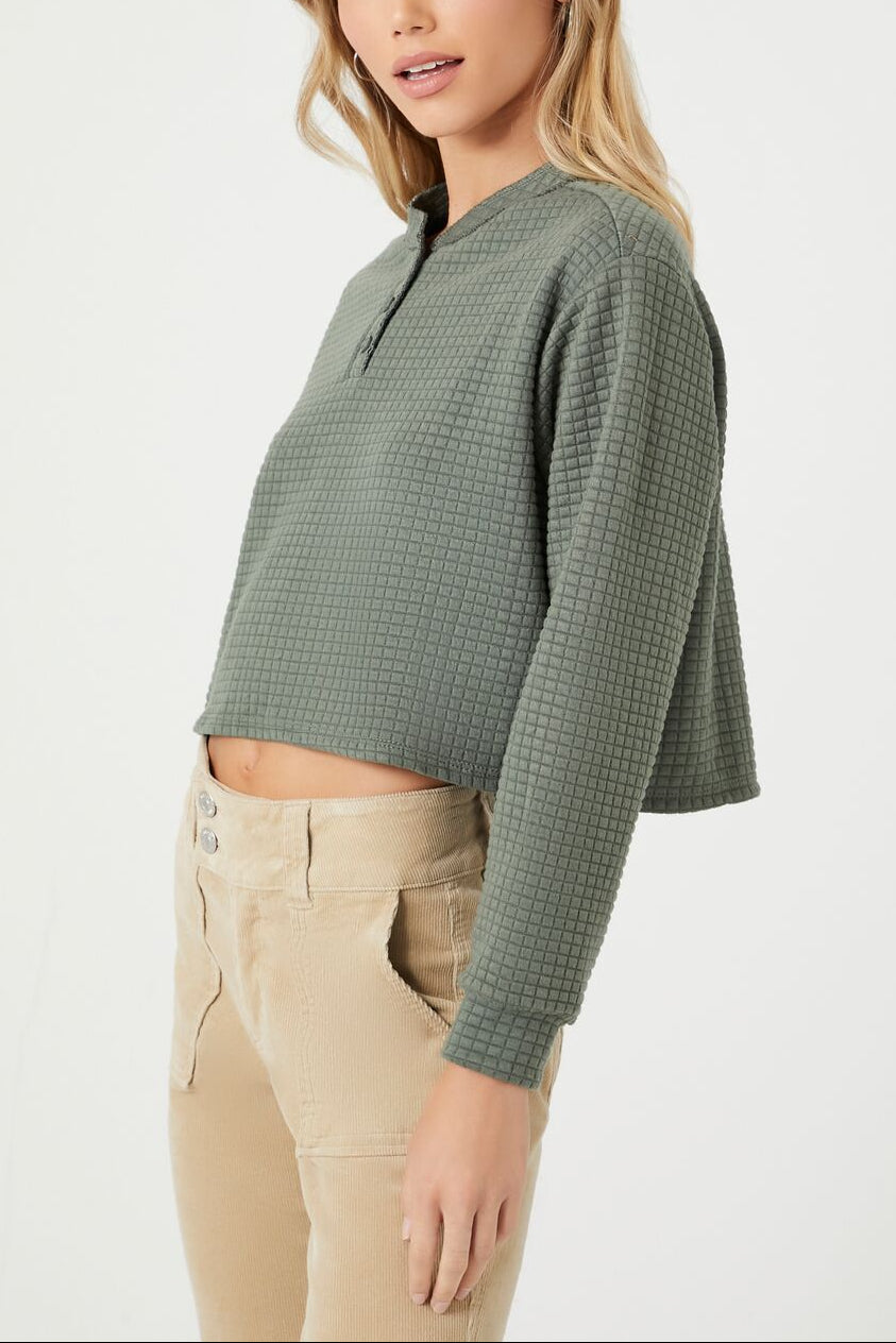  Forever 21 Waffle Knit Crop Top - olive - Bonton