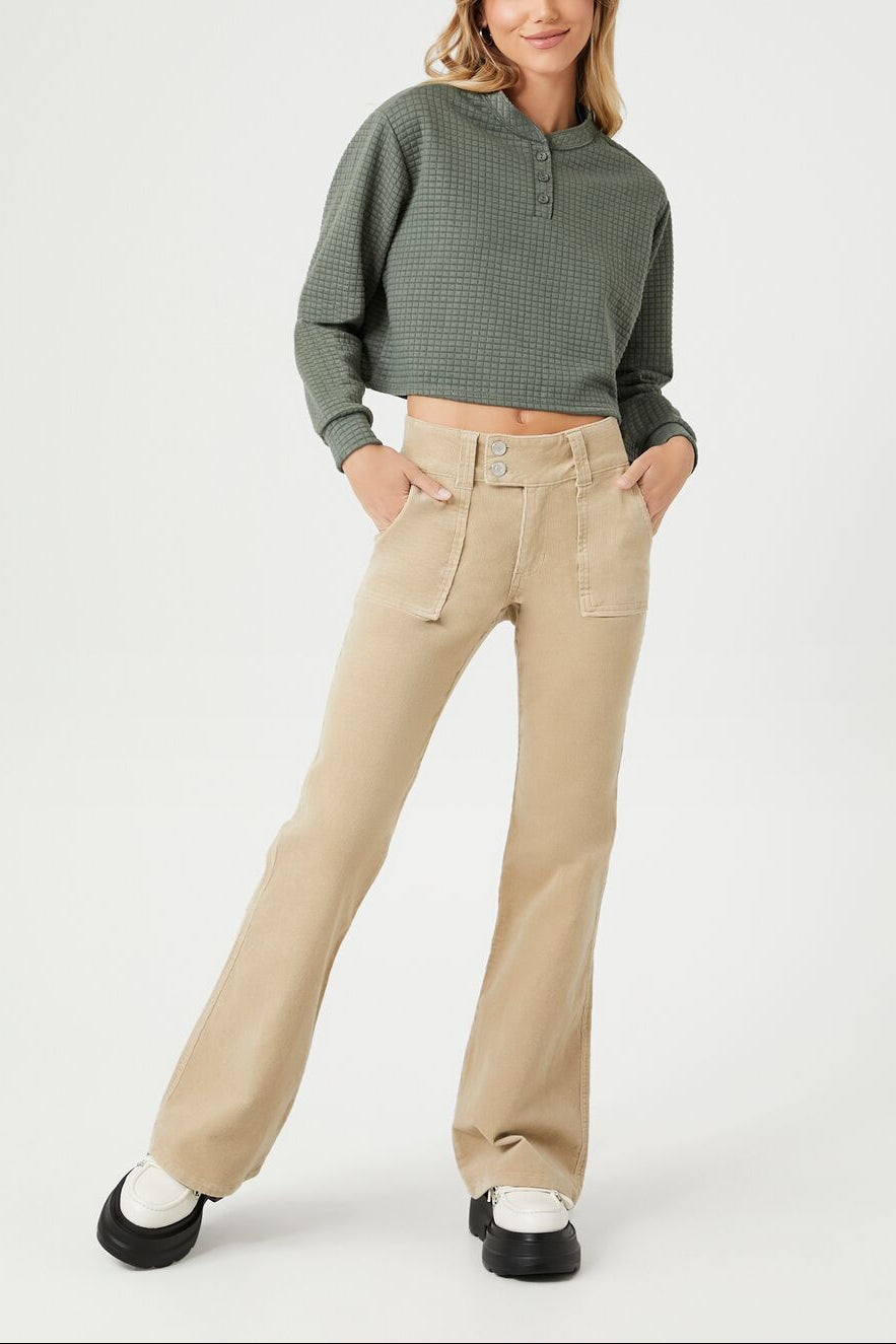  Forever 21 Waffle Knit Crop Top - olive - Bonton