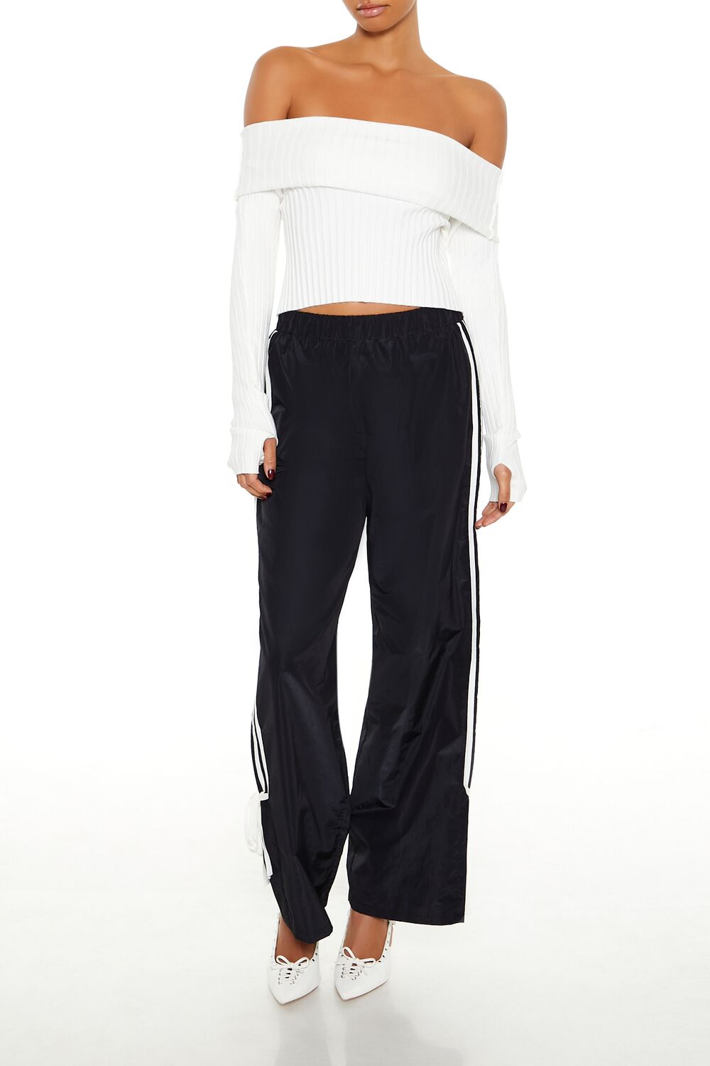  Forever 21 Sweater-Knit Off-the-Shoulder Top - vanilla - Bonton