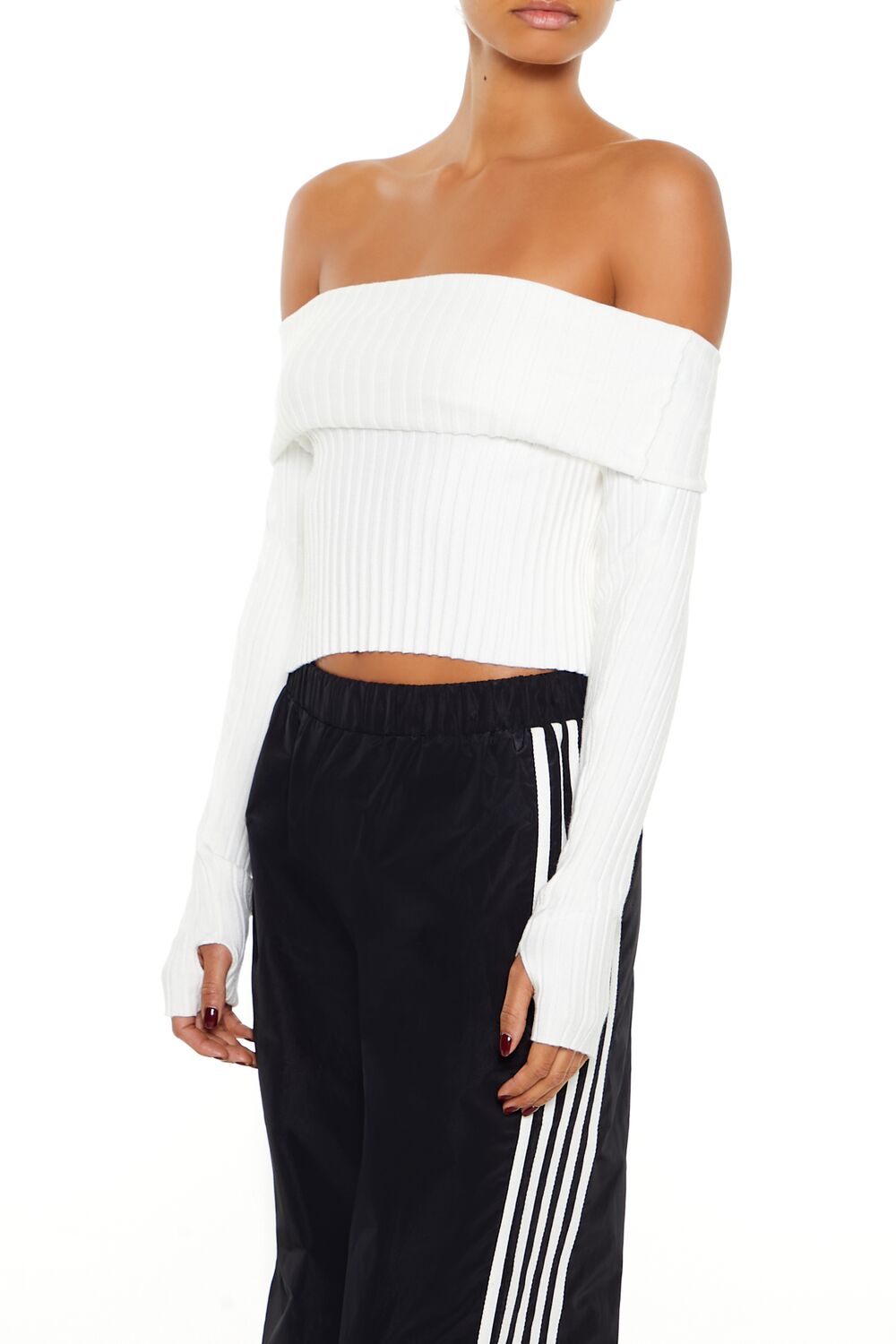  Forever 21 Sweater-Knit Off-the-Shoulder Top - vanilla - Bonton