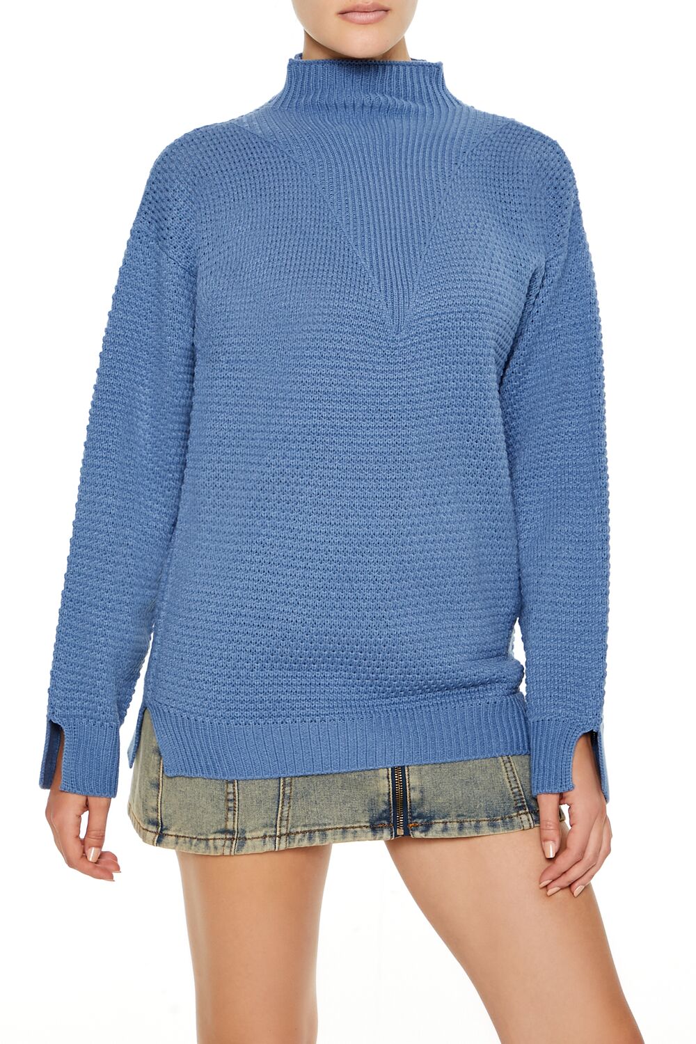  Forever 21 Textured Mock Neck Sweater - dusty blue - Bonton