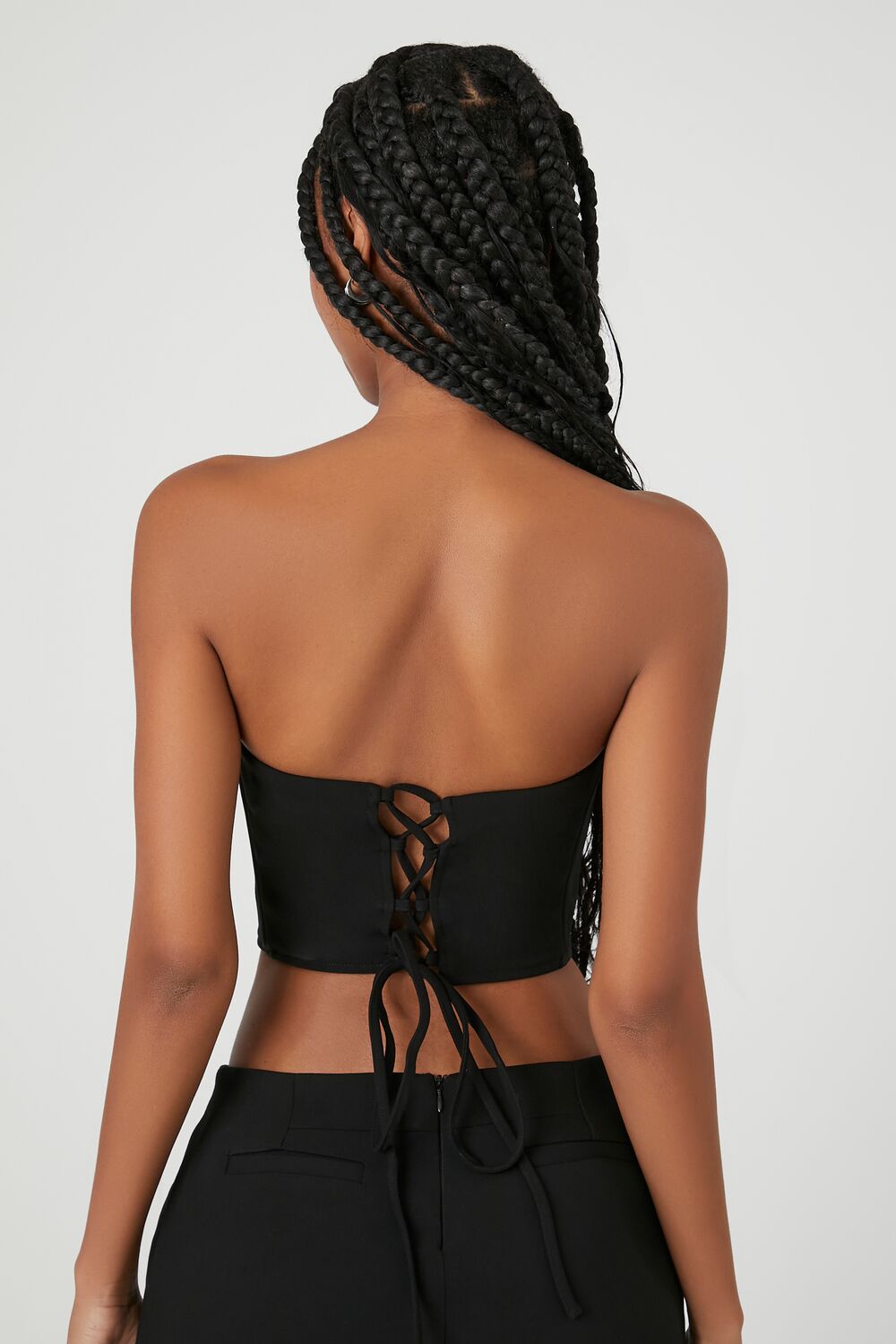  Forever 21 Cropped Lace-Up Tube Top - black - Bonton