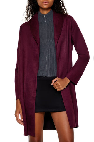 Faux Suede Open-Front Trench Coat