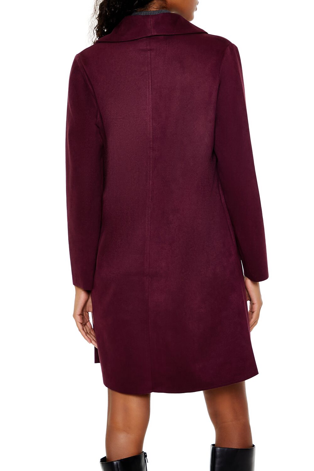  Forever 21 Faux Suede Open-Front Trench Coat - wine - Bonton