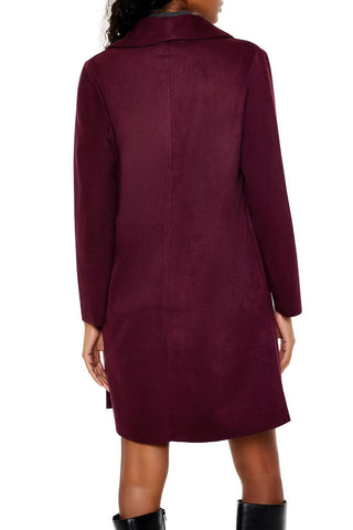 Faux Suede Open-Front Trench Coat