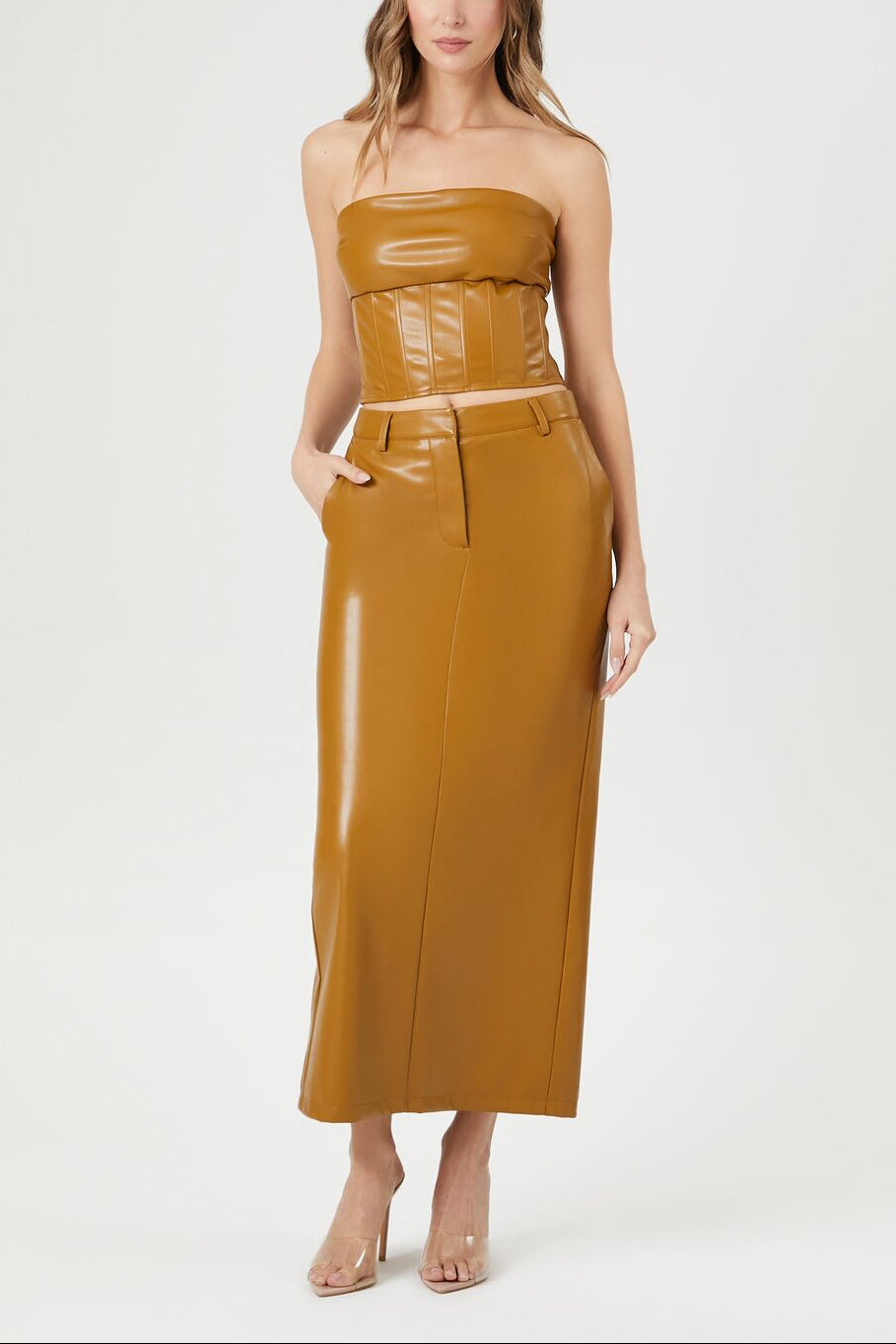  Forever 21 Faux Leather Maxi Skirt - cigar - Bonton
