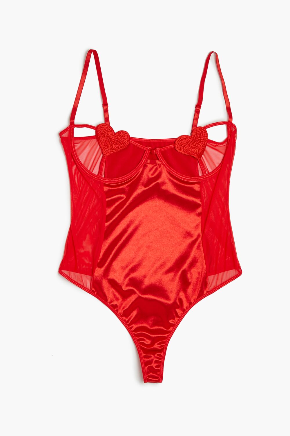  Forever 21 Plus Size Satin Heart Lingerie Bodysuit - red - Bonton