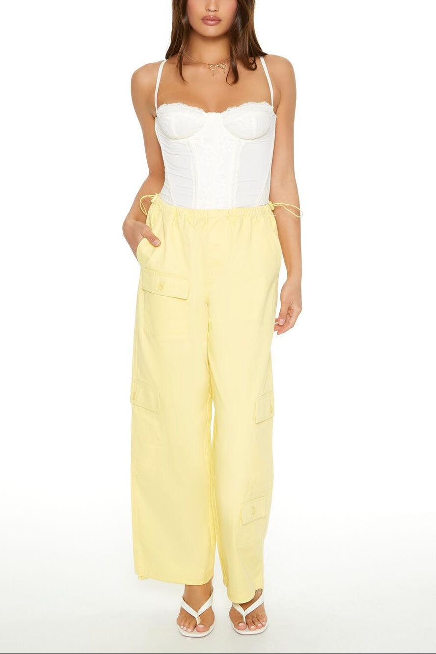  Forever 21 Twill Toggle Drawstring Cargo Pants - yellow - Bonton