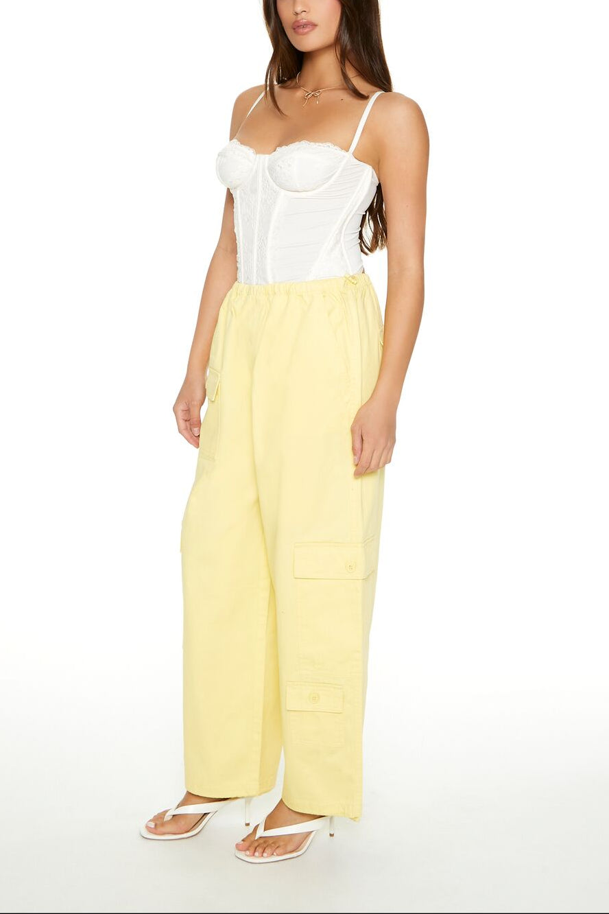  Forever 21 Twill Toggle Drawstring Cargo Pants - yellow - Bonton