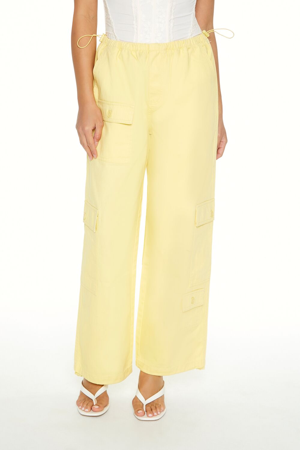  Forever 21 Twill Toggle Drawstring Cargo Pants - yellow - Bonton