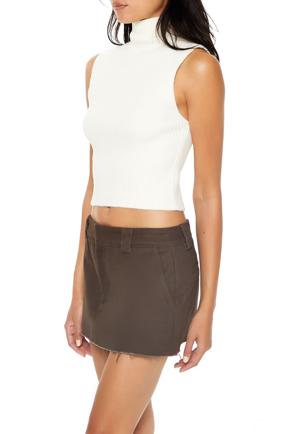  Forever 21 Sweater-Knit Turtleneck Crop Top - cream - Bonton