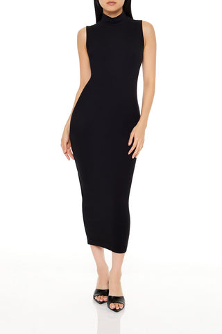 Ribbed Knit Mock Neck Midi Dress