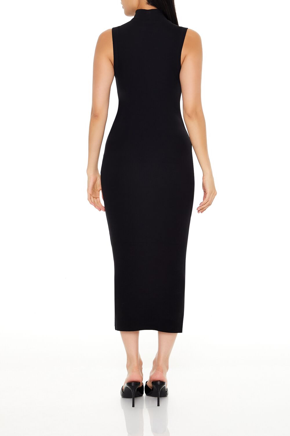  Forever 21 Ribbed Knit Mock Neck Midi Dress - black - Bonton