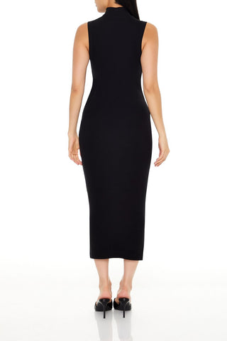 Ribbed Knit Mock Neck Midi Dress