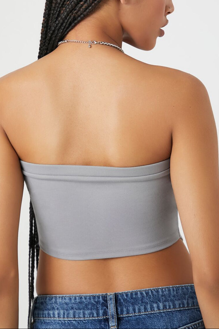  Forever 21 Ponte Knit Curved-Hem Tube Top - dark grey - Bonton